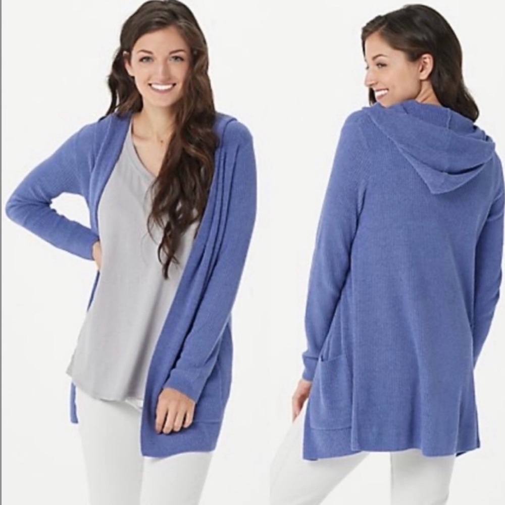 Barefoot Dreams Hooded Open Cardigan Long Sleeve Knit Two Pockets XL